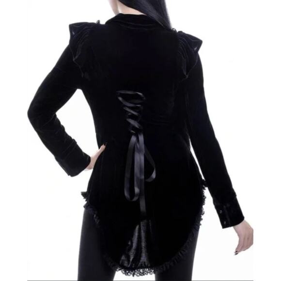 Killstar Weirdos Women's Black Collared Ruffe Long Sleeve Hi Low Shirt XS - Picture 2 of 10